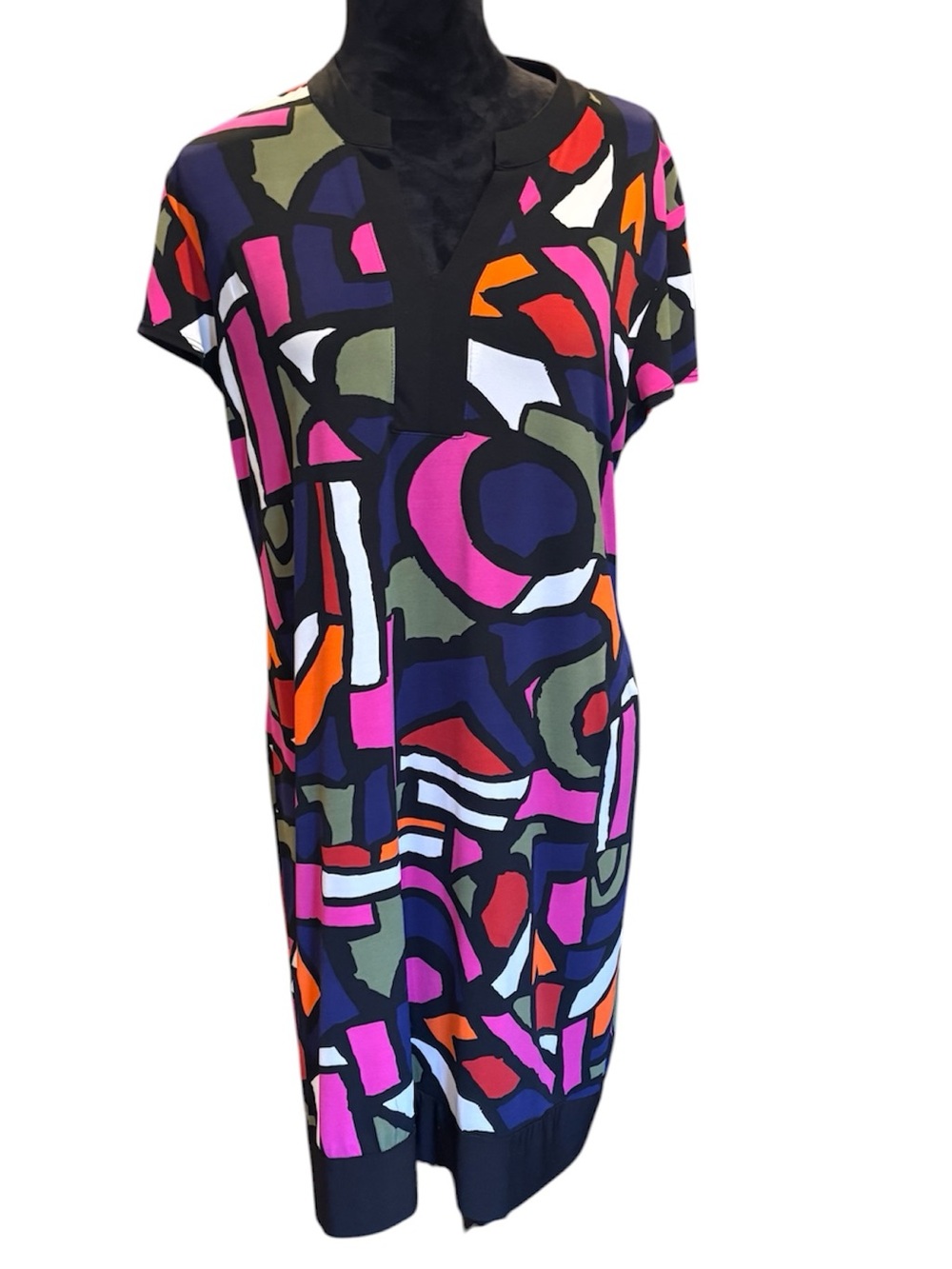 Chico's Abstract Geo Print Midi Dress, Large(Chico’s 2) Artsy Deco Bold Eclectic